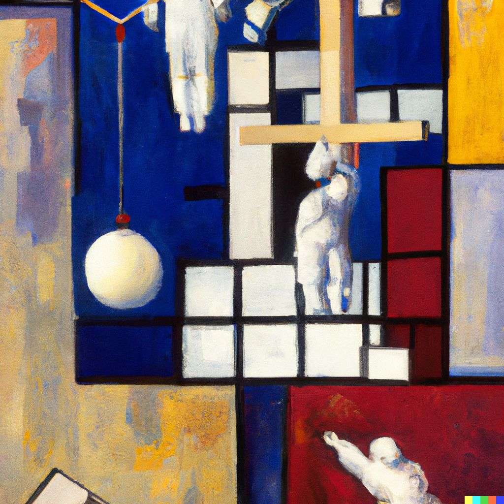 the discovery of gravity, painting by Piet Mondrian